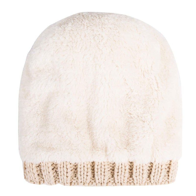 PAGE ONE Womens Winter Thick Cable Knit Beanie Faux Fur Pom Hat Fleece Lined Skull Cap Beige - Image 4